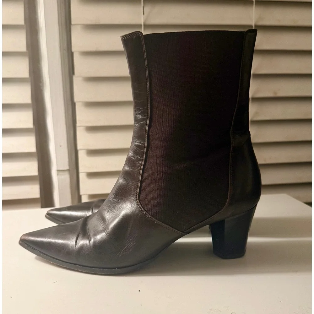 Jil Sander Leather‎ Ankle Boots Size 40 Made in Italy Brown Pointed Heel
